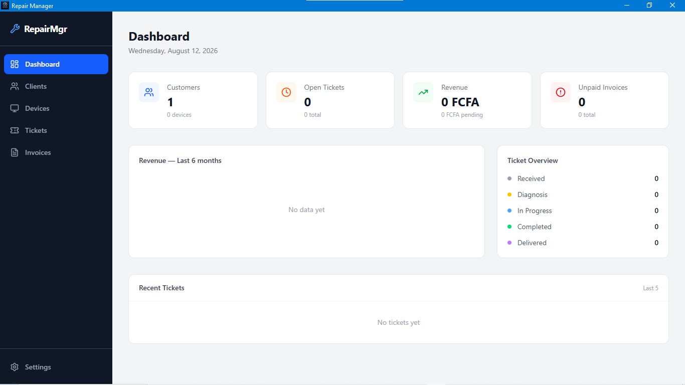 Interface de Repair Manager